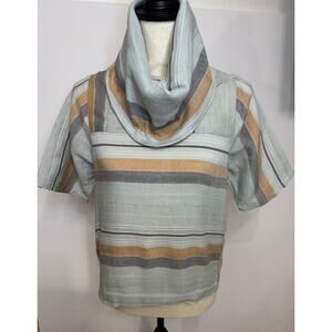 Ace & Jig Short Sleeve Cowl Neck Linen Cotton Stripe Top Shirt S Blue Metallic